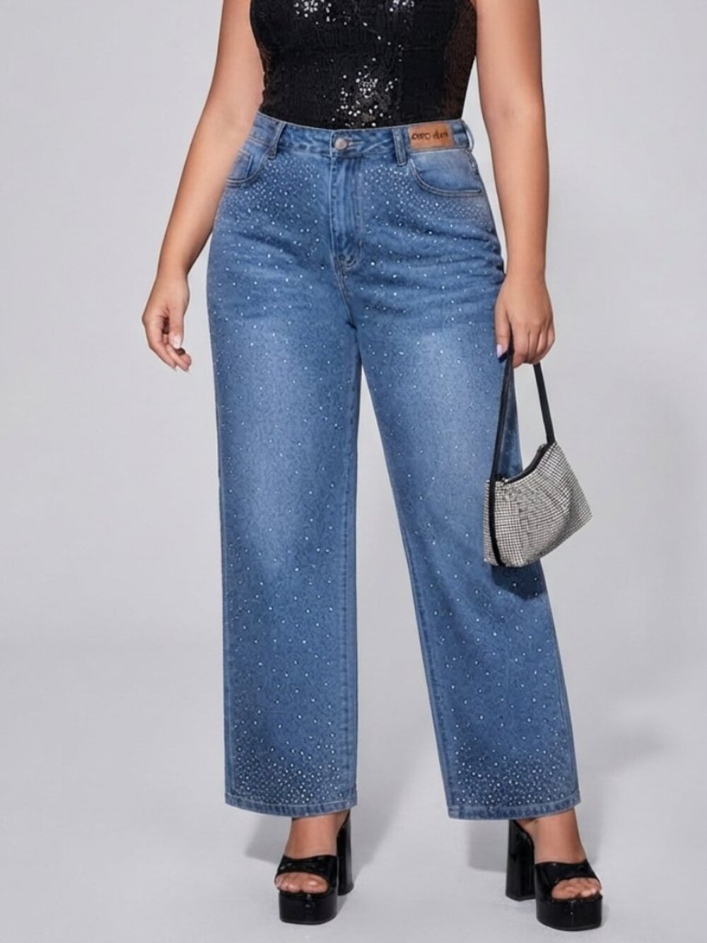 GOGO Jeans Wide Leg Rhinestone Denim Women Y2K Studded Bling Party Size 11/30
